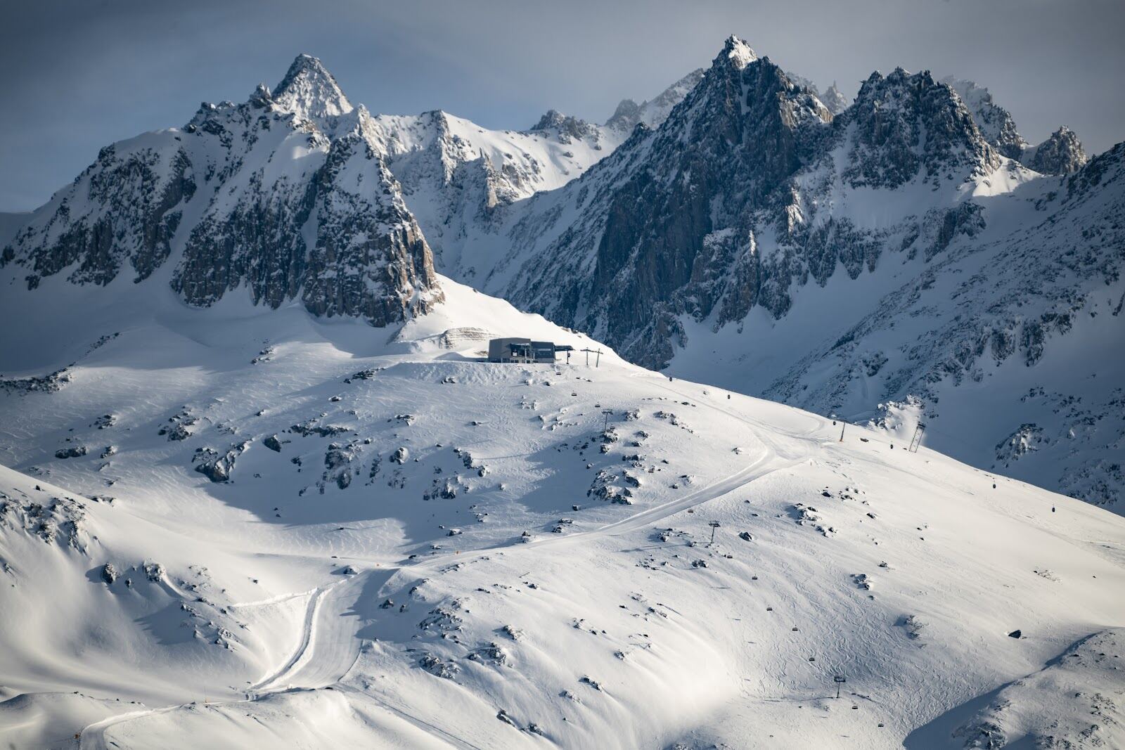 The Gemsstock and high pistes above the village of Andermatt