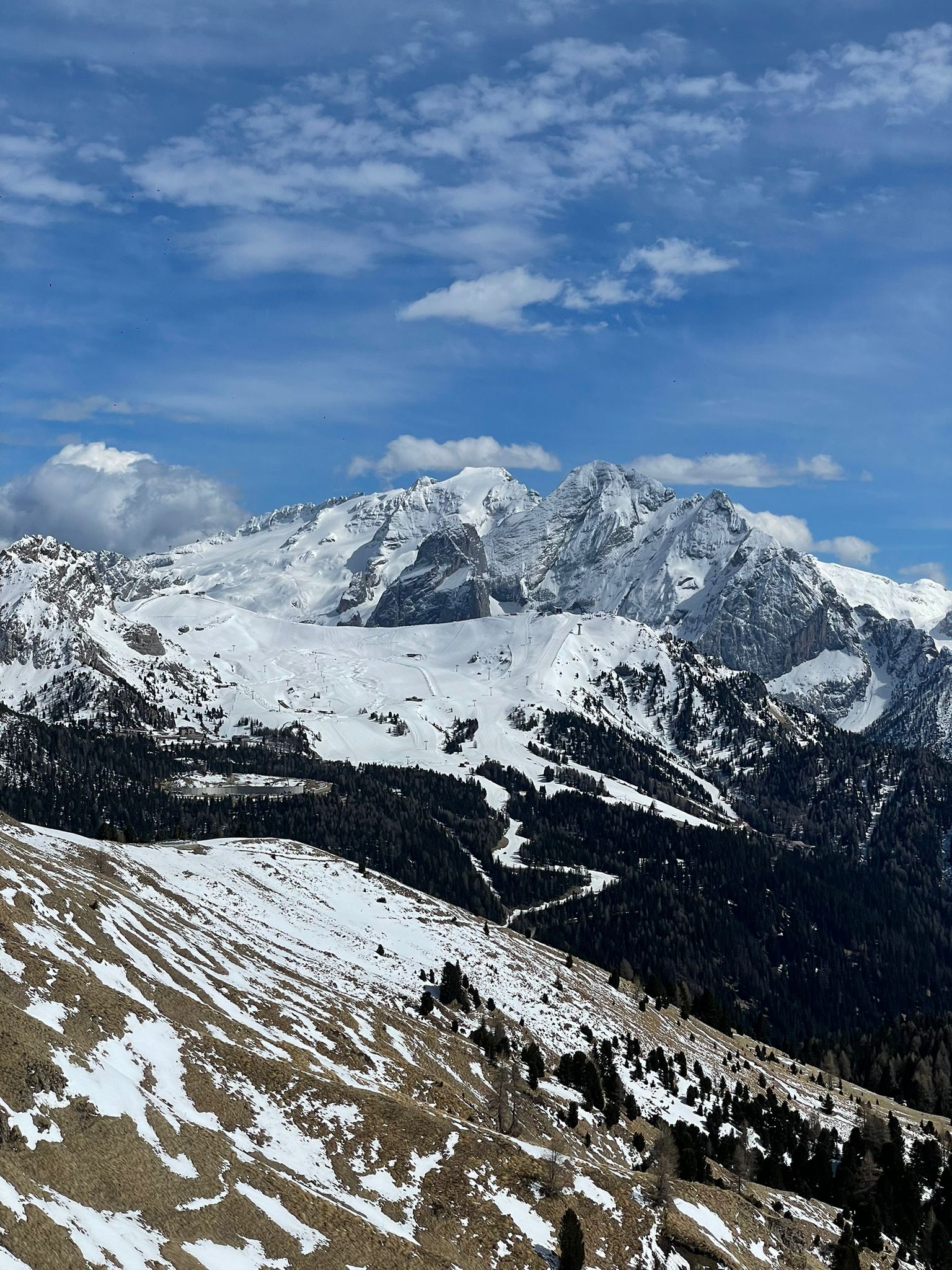 The Marmolada glacier above Arabba under deep snow