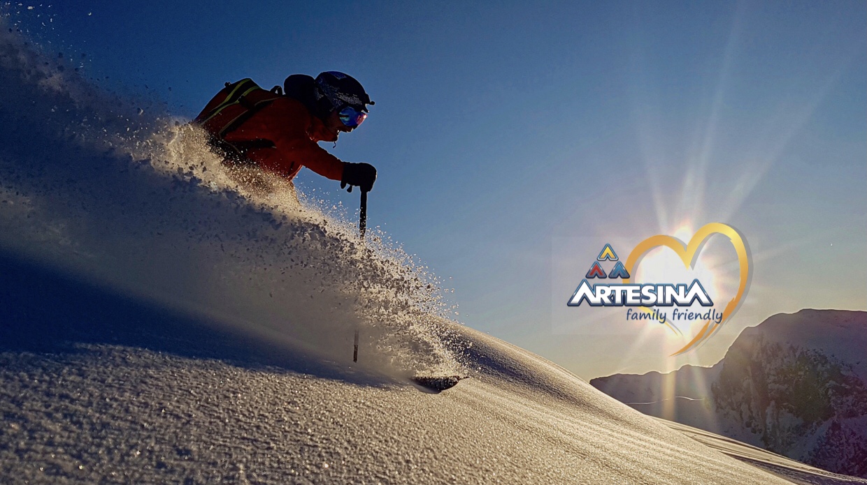 Sunny open pistes in the Maritime Alps at Artesina in Piedmont