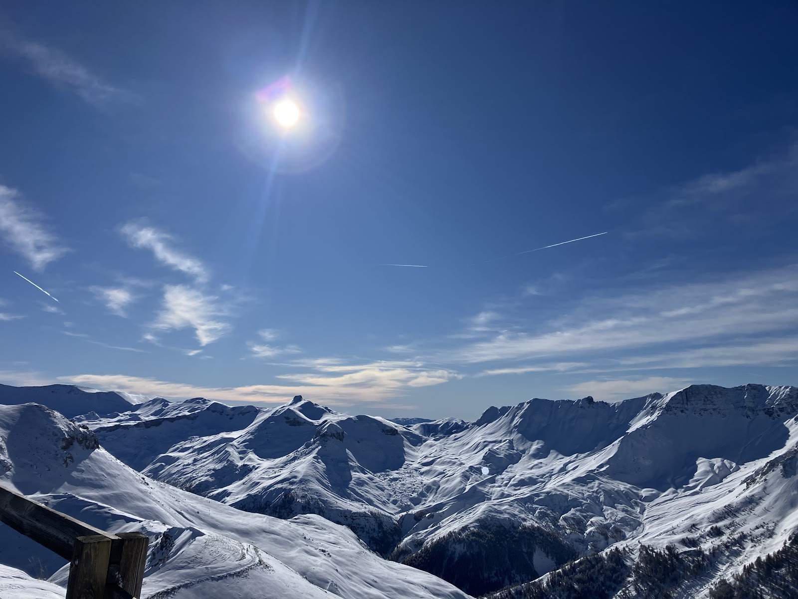 Sunny pistes above the village of Auron in the Southern Alps