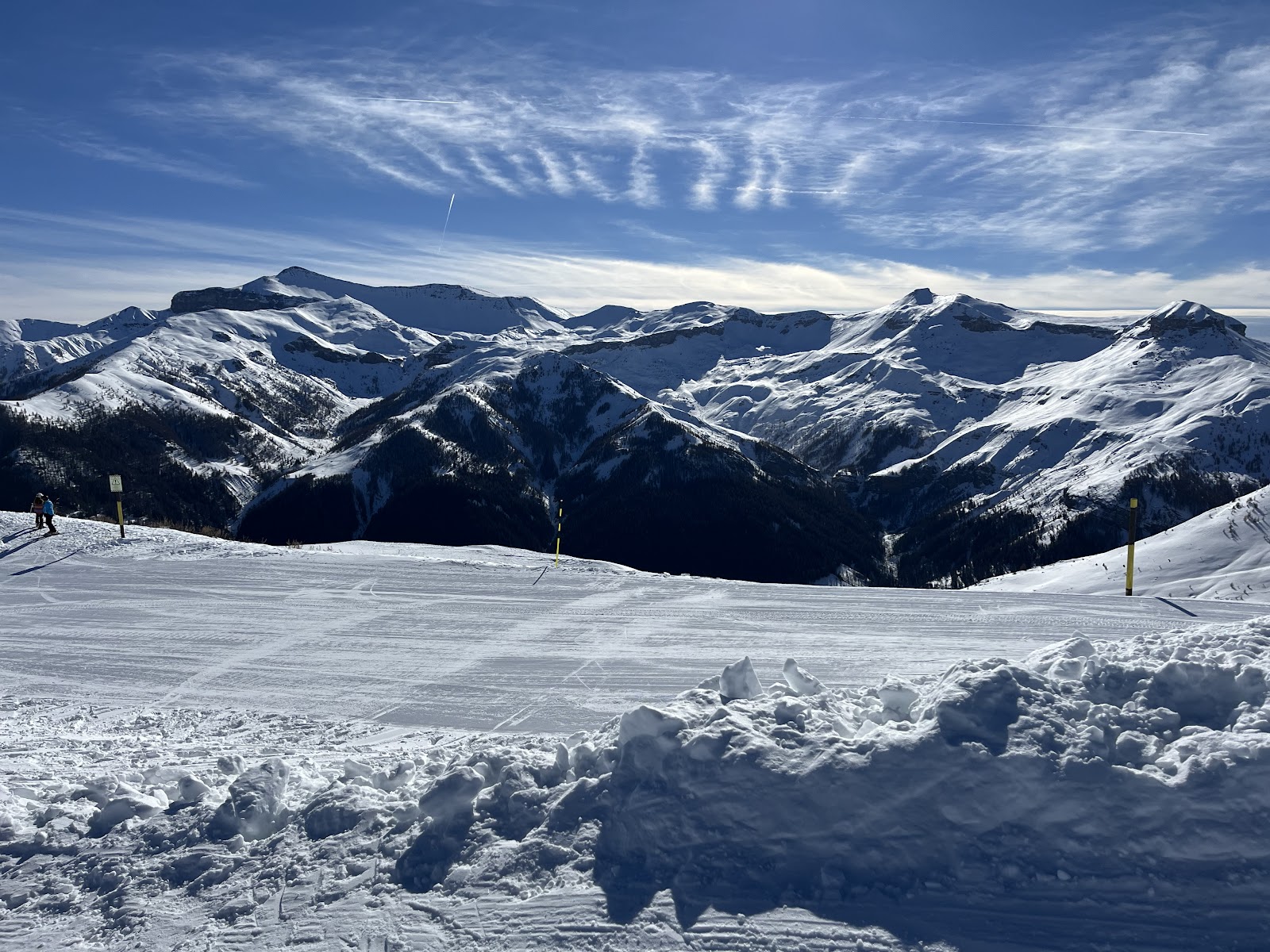 The village centre and chalets of Auron under snow