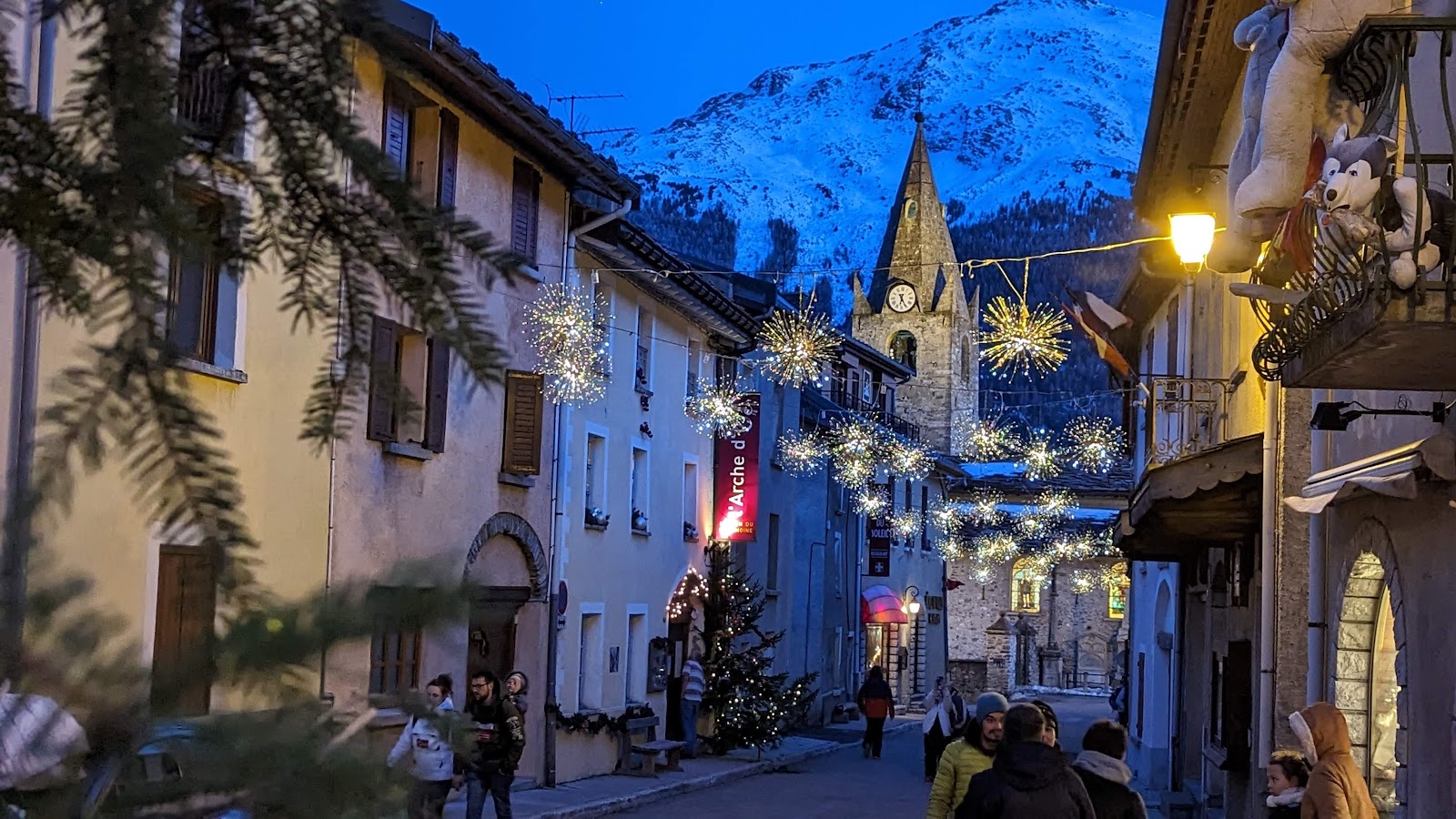 Stone houses and the old village of Aussois under snow