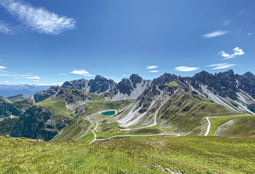 The high snowy bowl of Axamer Lizum above Innsbruck in winter