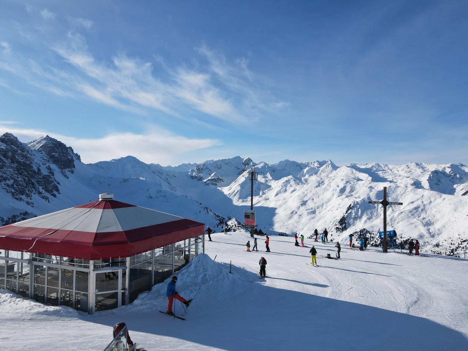 High north facing red pistes in the Axamer Lizum bowl with snow