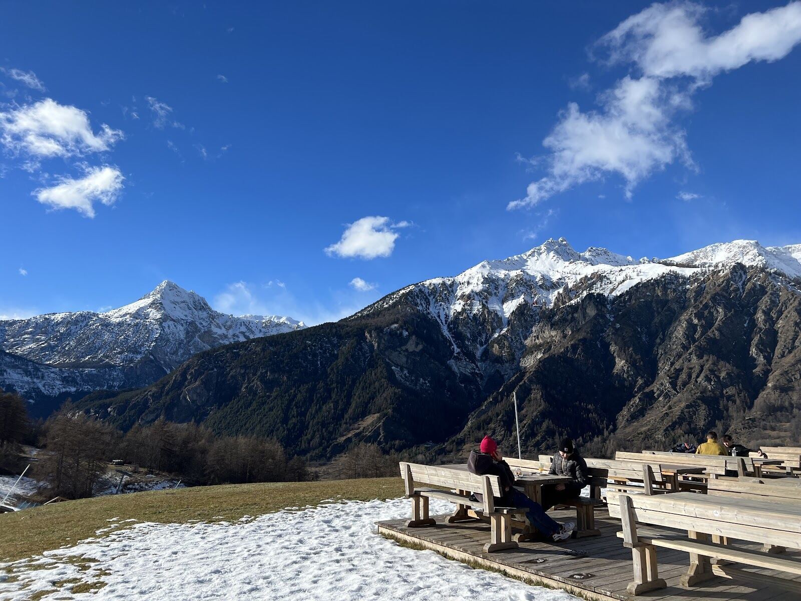 The town of Bardonecchia below its ski slopes in the Italian Piedmont under snow