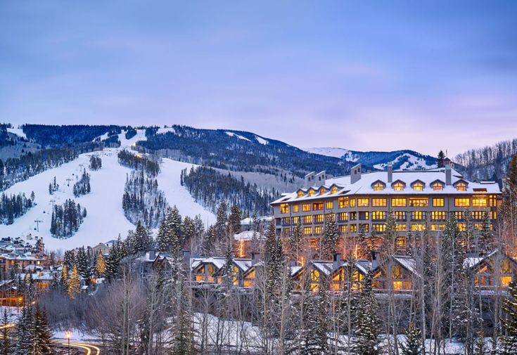 Groomed runs and pine forest at Beaver Creek in Colorado under fresh snow