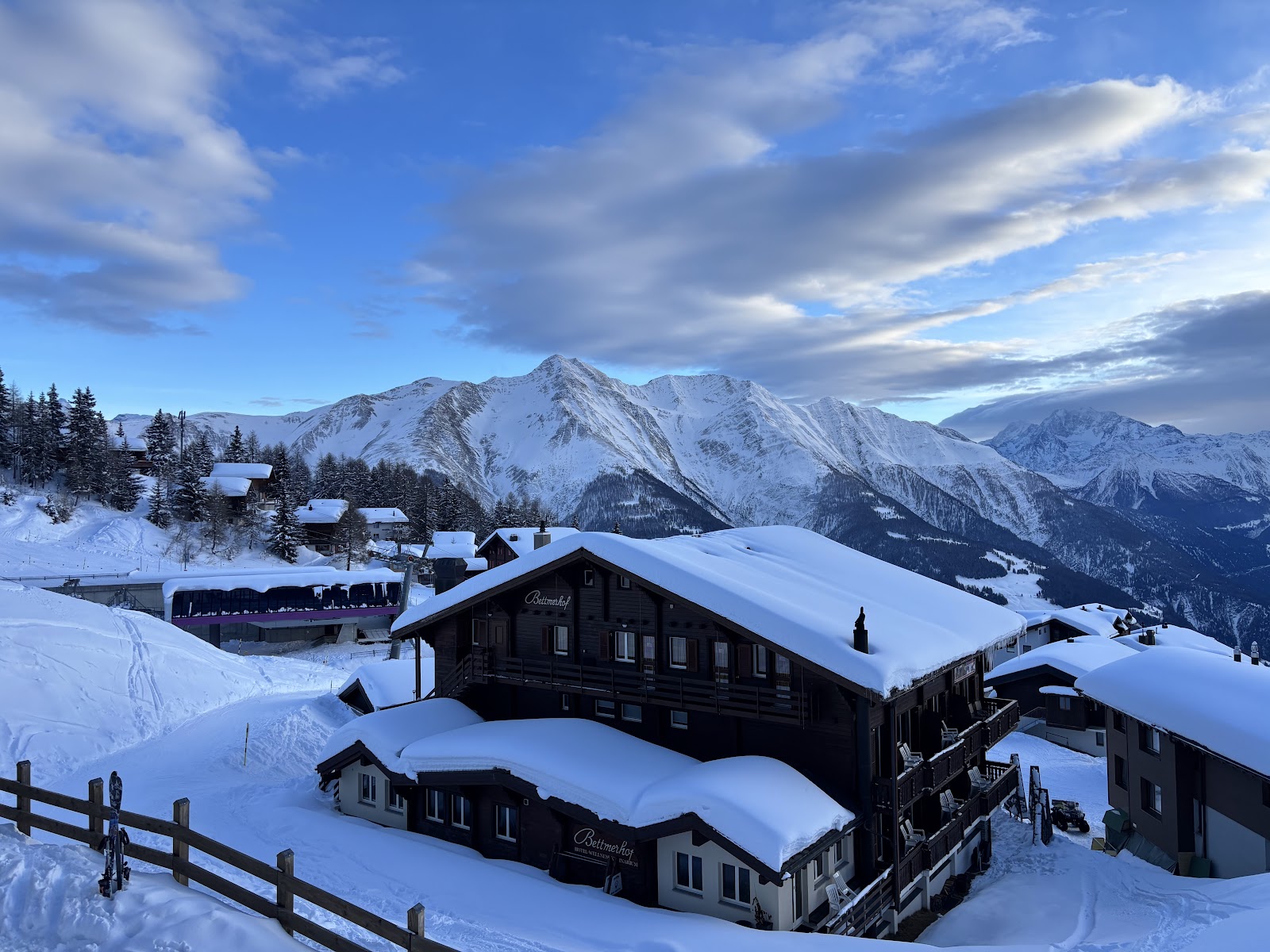Evening light over the peaks above the Aletsch Arena