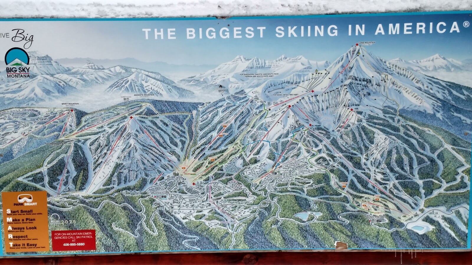 Lone Peak rising above the ski terrain at Big Sky Montana