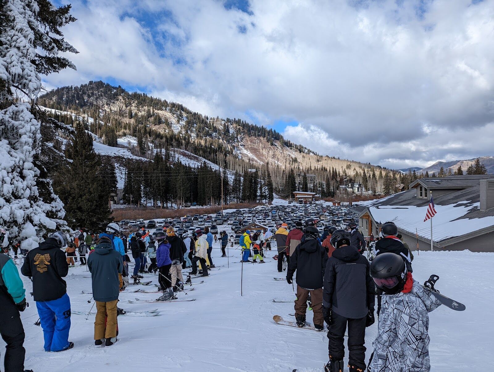 Snowy slopes and pines at Brighton ski resort in Big Cottonwood Canyon Utah