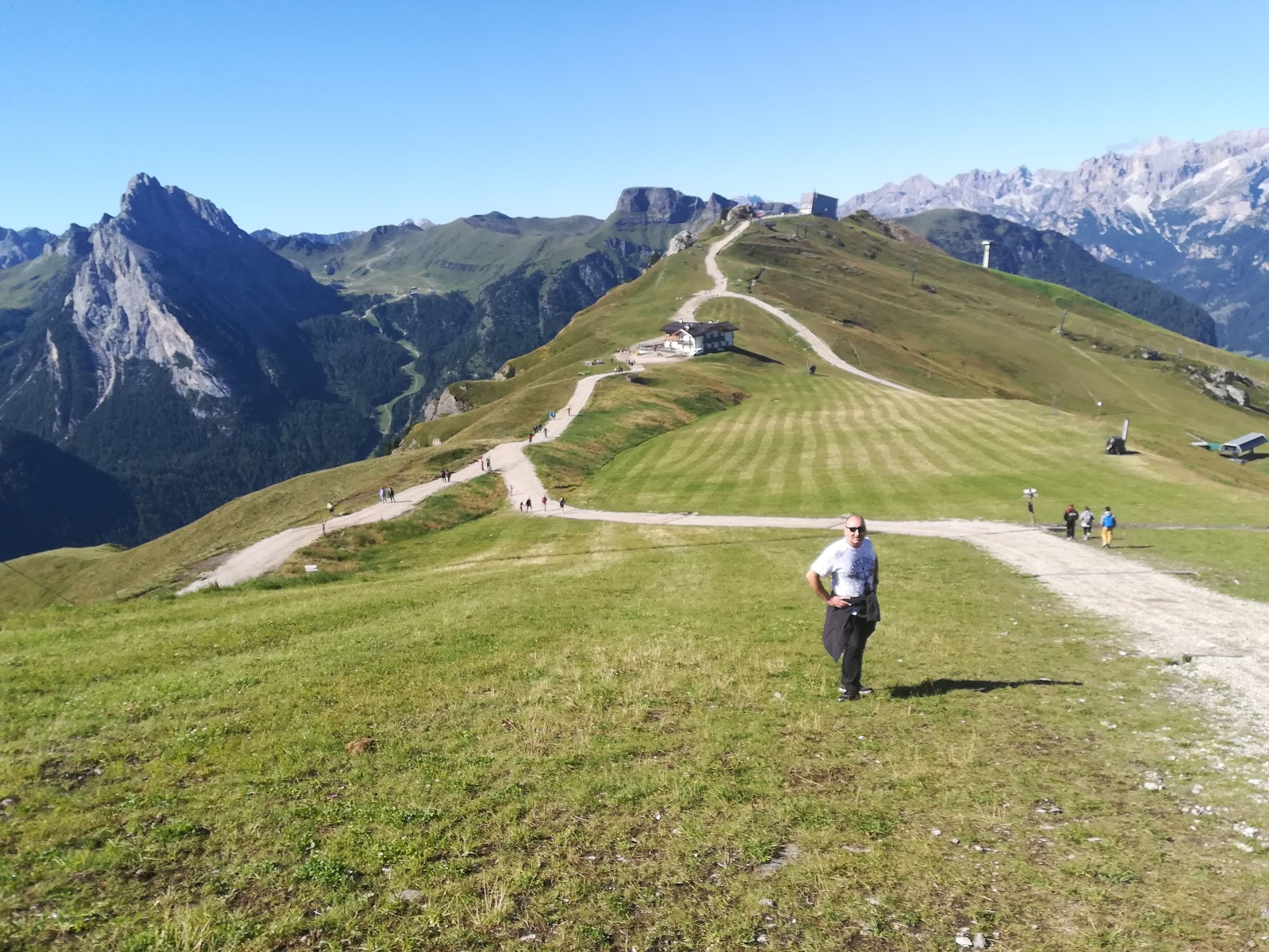 Dramatic Dolomite rock walls above the Val di Fassa slopes