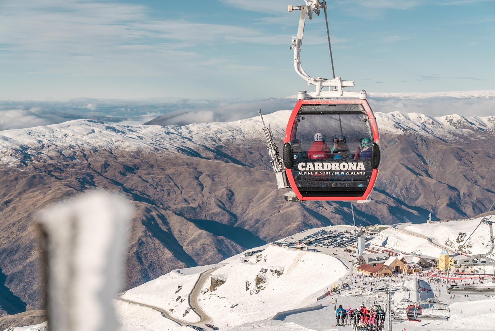 Wide sunny beginner and intermediate basins at Cardrona in New Zealand