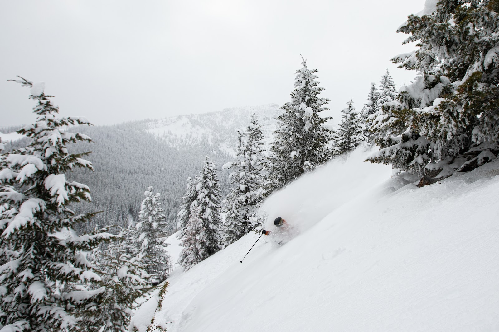 Steep snowy terrain at Castle Mountain Resort in Alberta