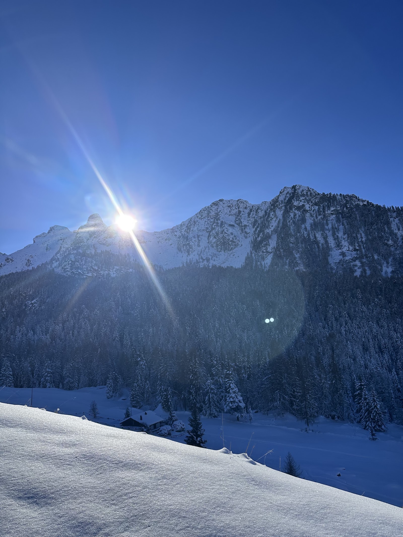 The quiet alpine village of Champoluc in the Val d'Ayas in winter