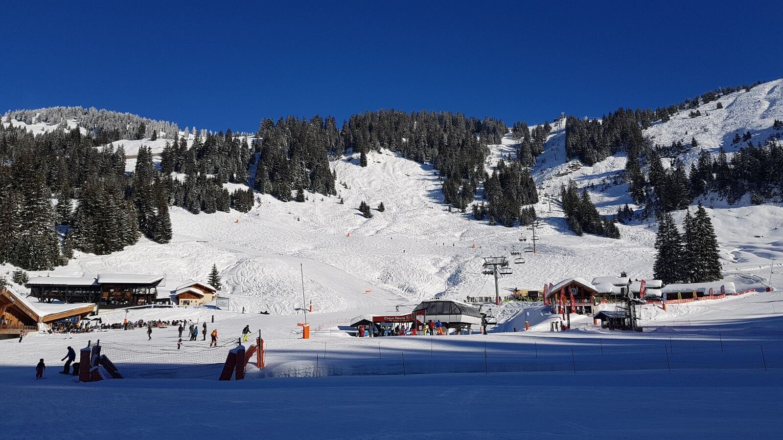 Traditional timber chalets and snowy roofs in Chatel