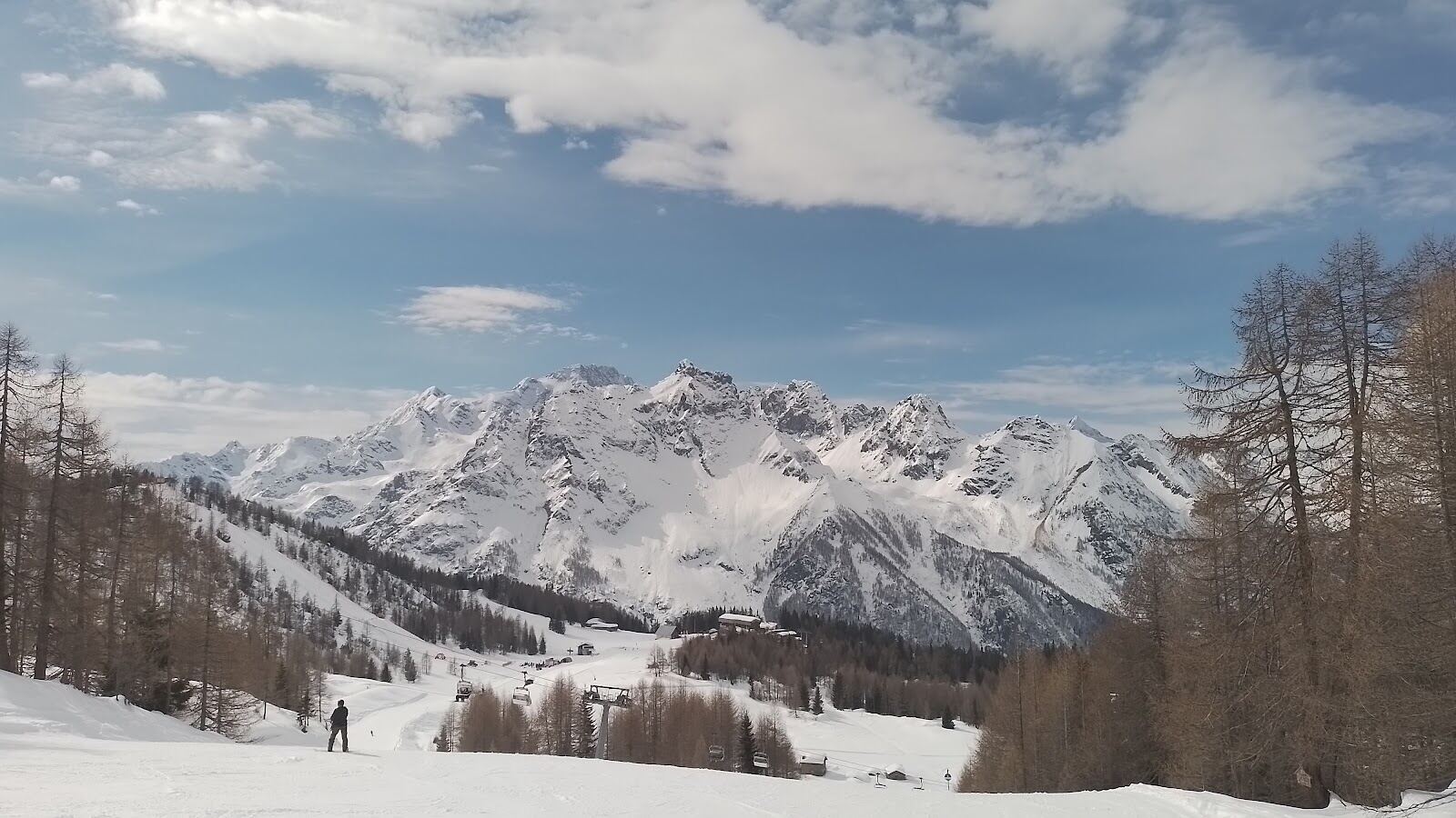 The slopes above Chiesa in Valmalenco with the Bernina range in the distance