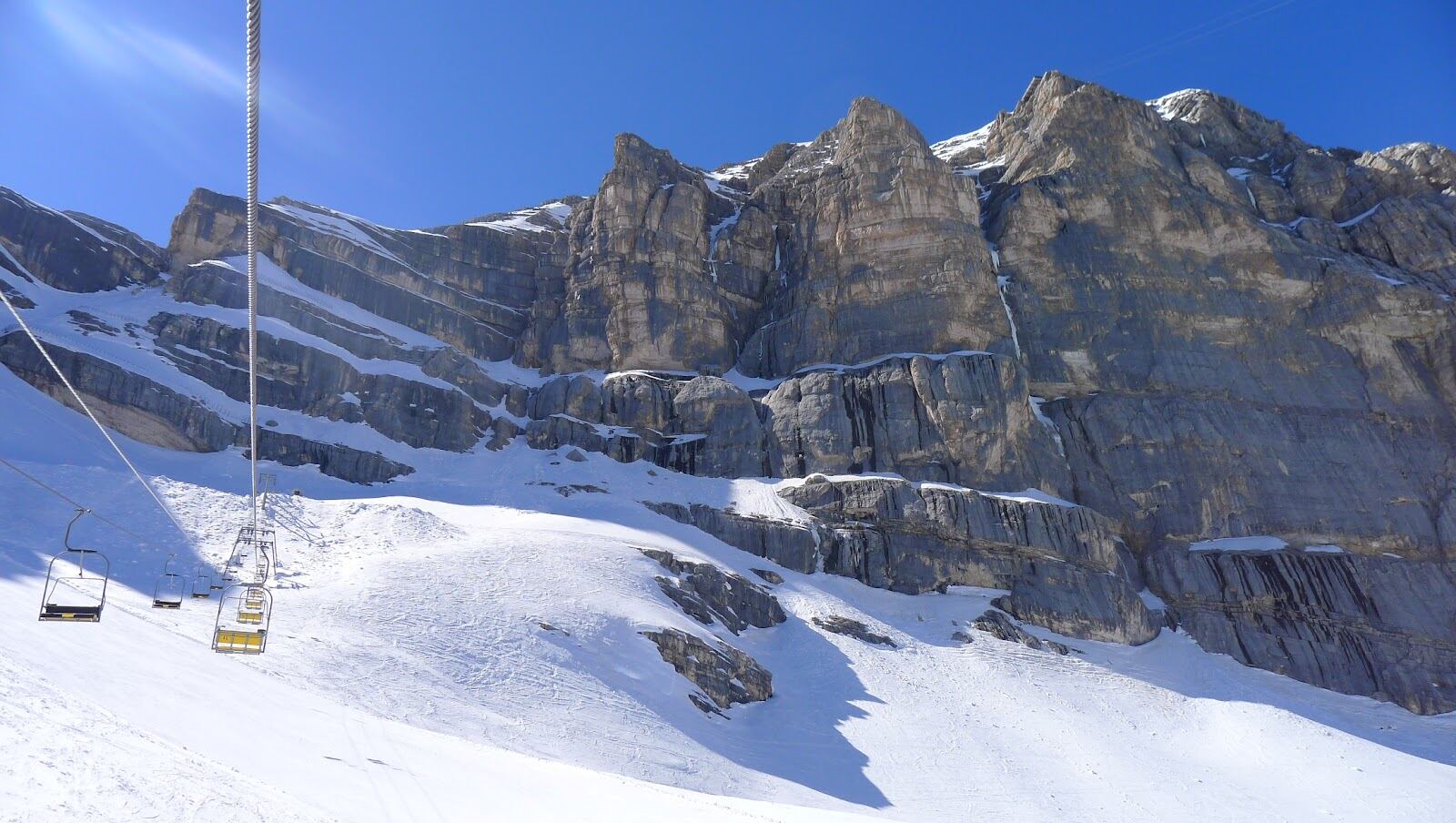Pink Dolomite peaks rising above the ski slopes at Cortina d'Ampezzo