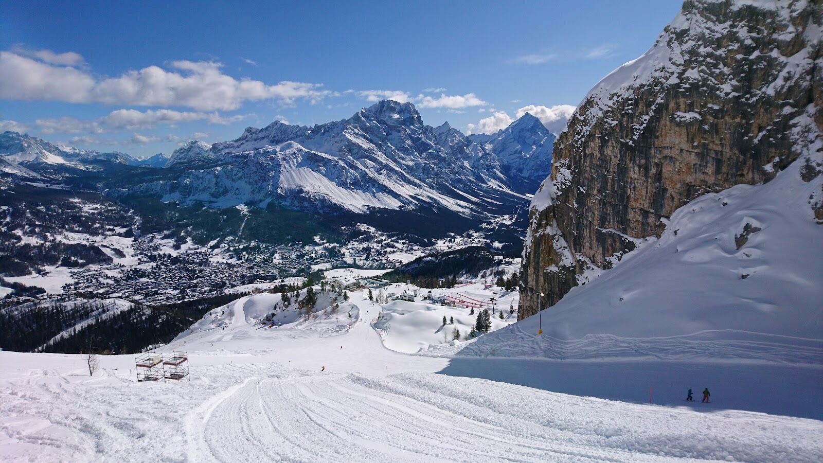 The elegant town center of Cortina d'Ampezzo in winter