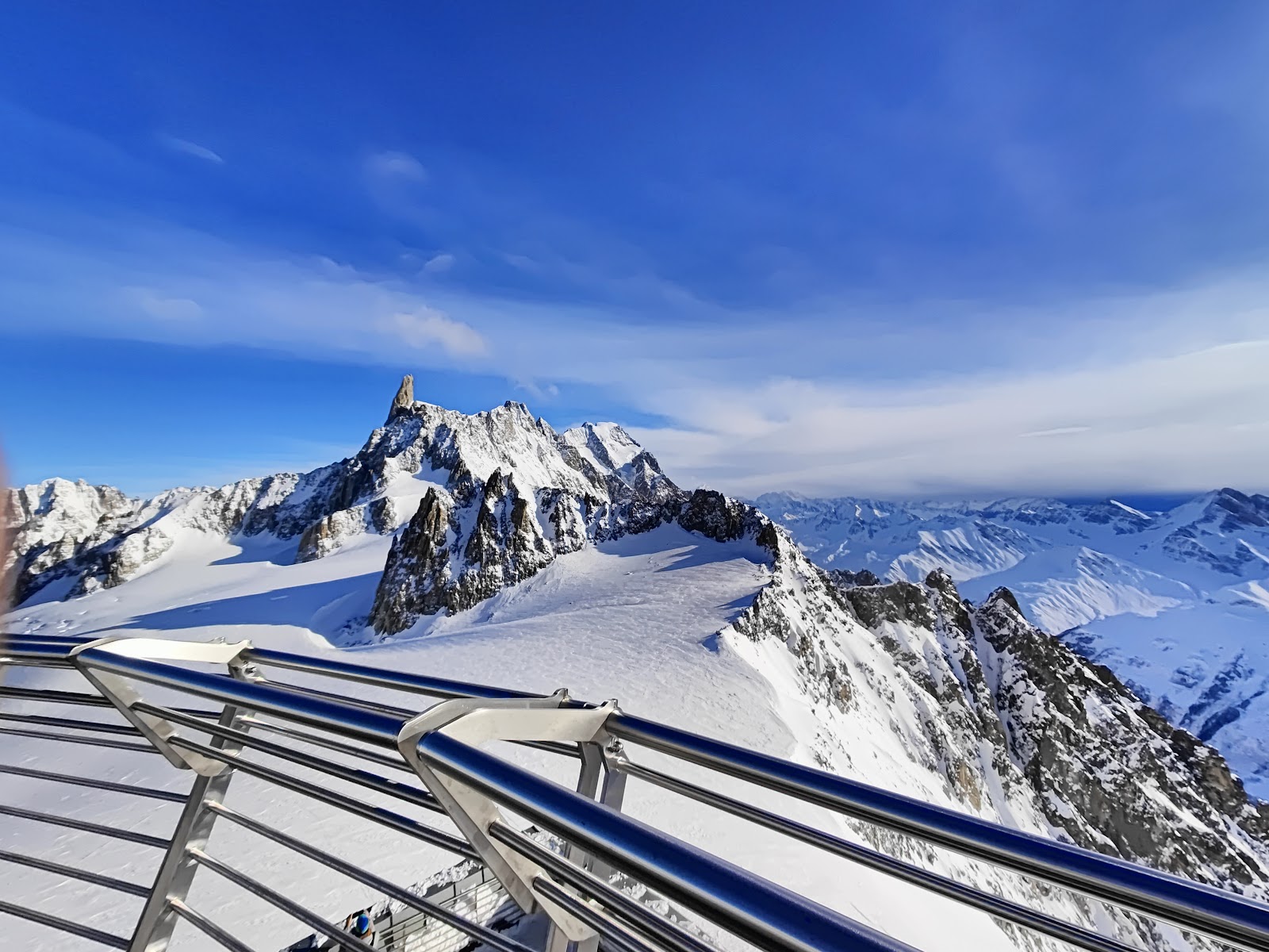 The Skyway Monte Bianco cable car climbing toward the high glaciers above Courmayeur