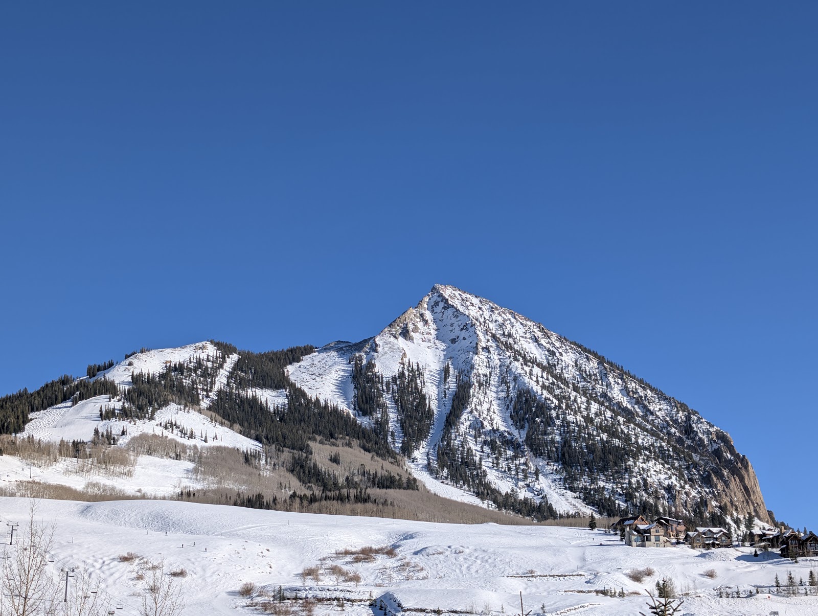 The steep peak of Crested Butte above the old mining town in Colorado