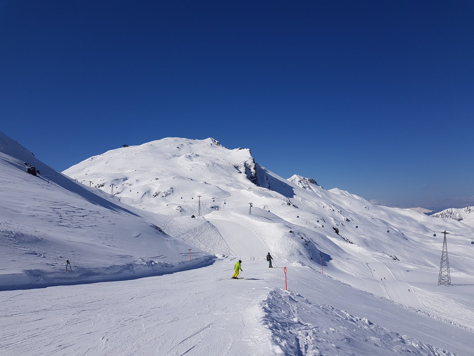 The town of Davos spread along its high valley under snow
