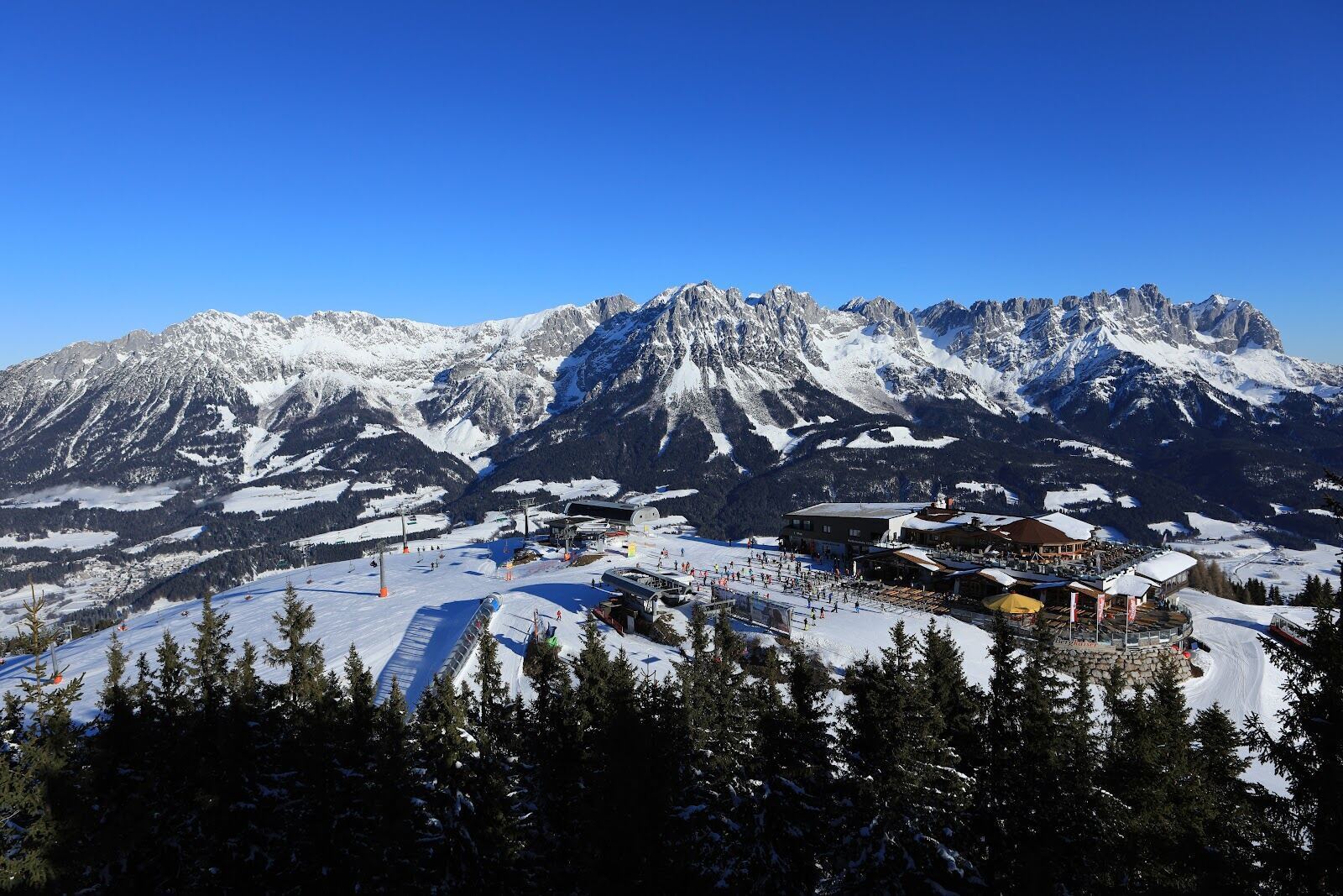 Ellmau village under the Wilder Kaiser peaks in winter