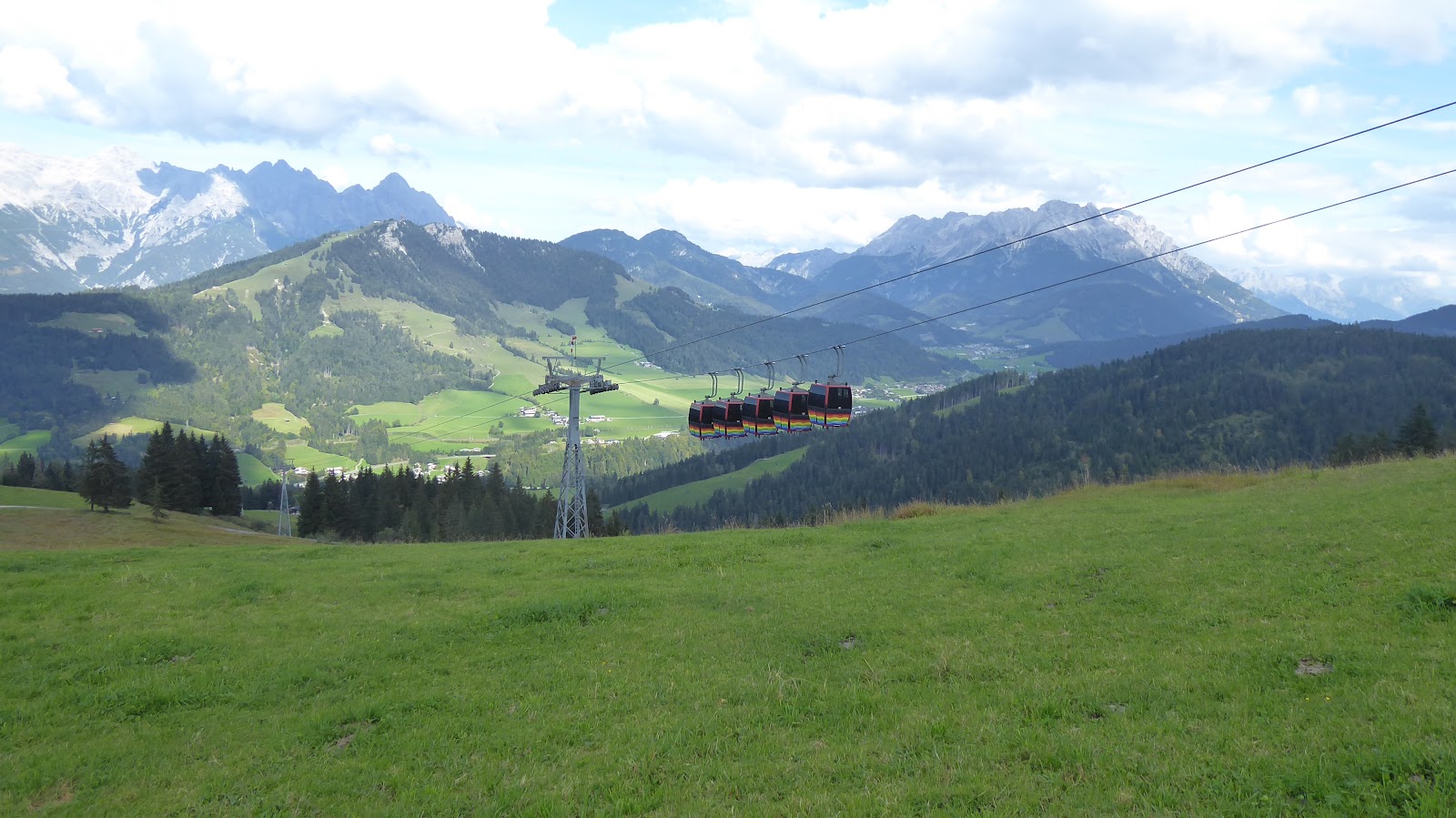 Groomed pistes and gondola linking Fieberbrunn into the Skicircus