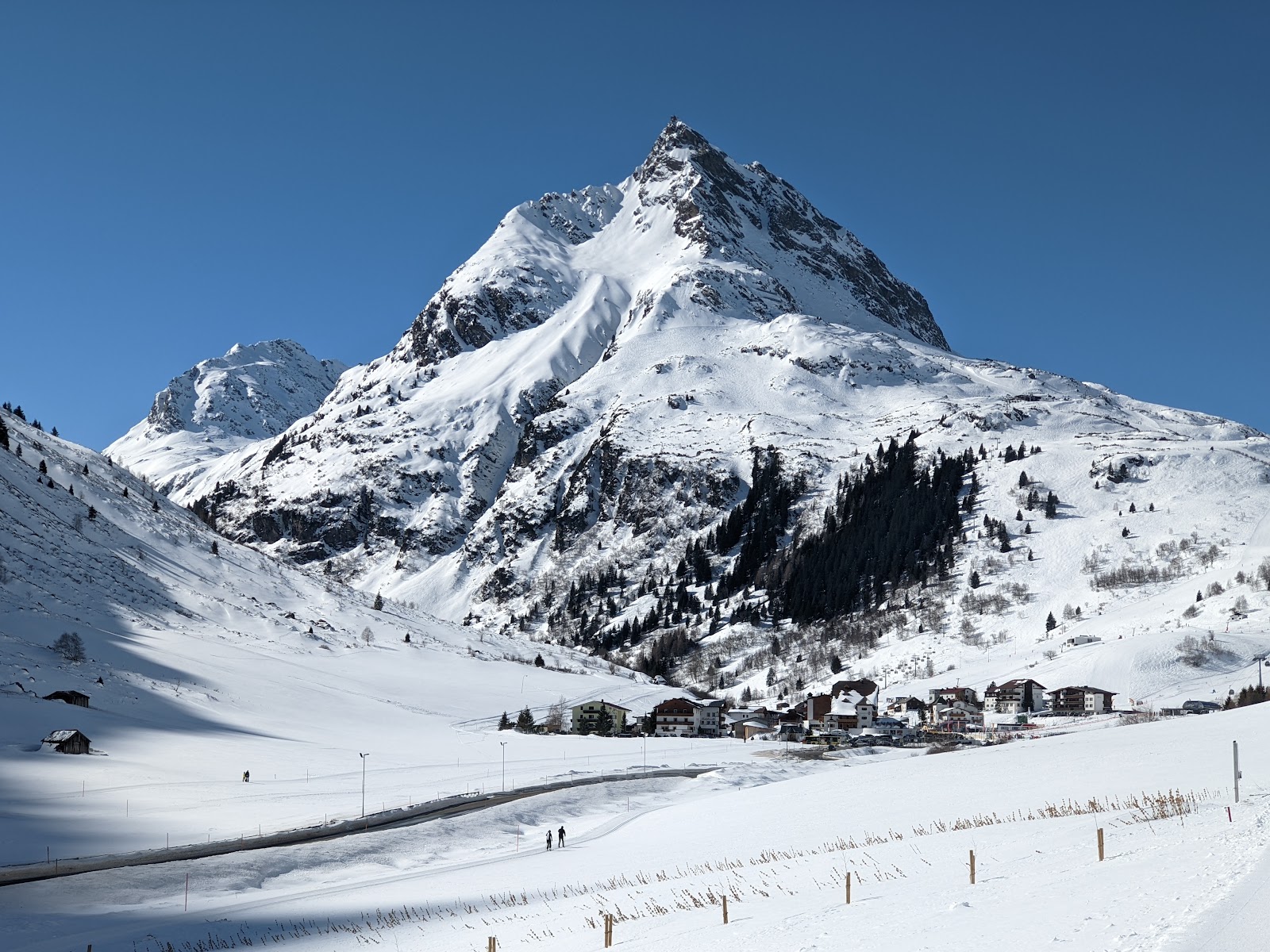 The high village of Galtur under snowy Paznaun peaks