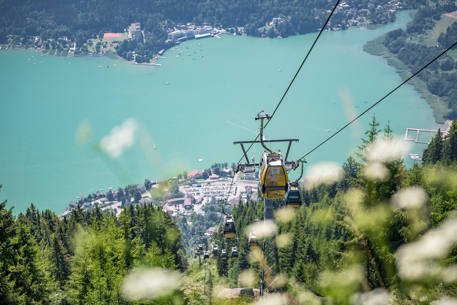 Sunny ski slopes on the Gerlitzen above Lake Ossiach in Carinthia