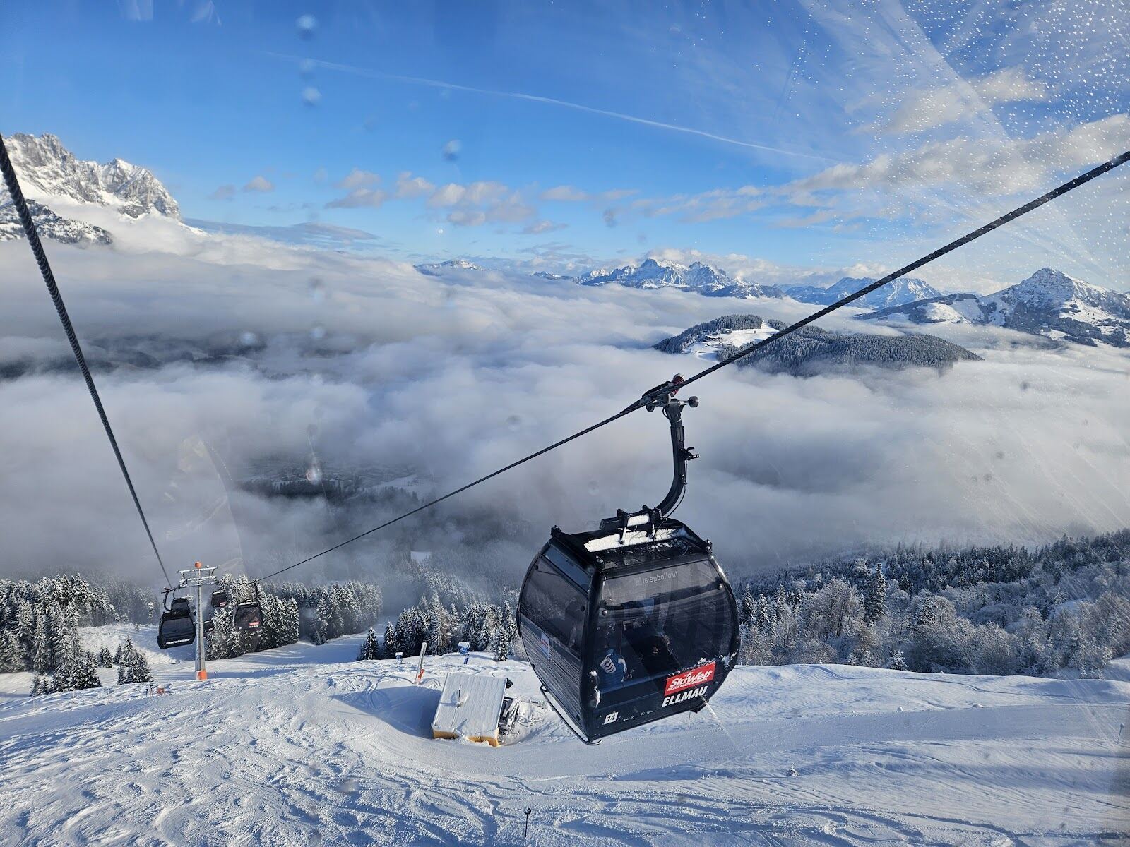 The Wilder Kaiser peaks rising above the SkiWelt ski area