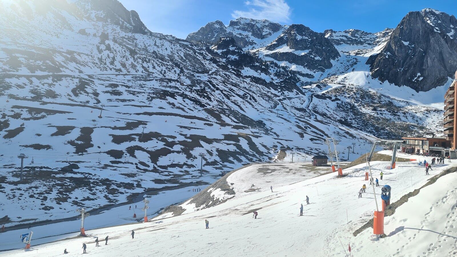 The Grand Tourmalet ski area beneath the Pic du Midi in winter