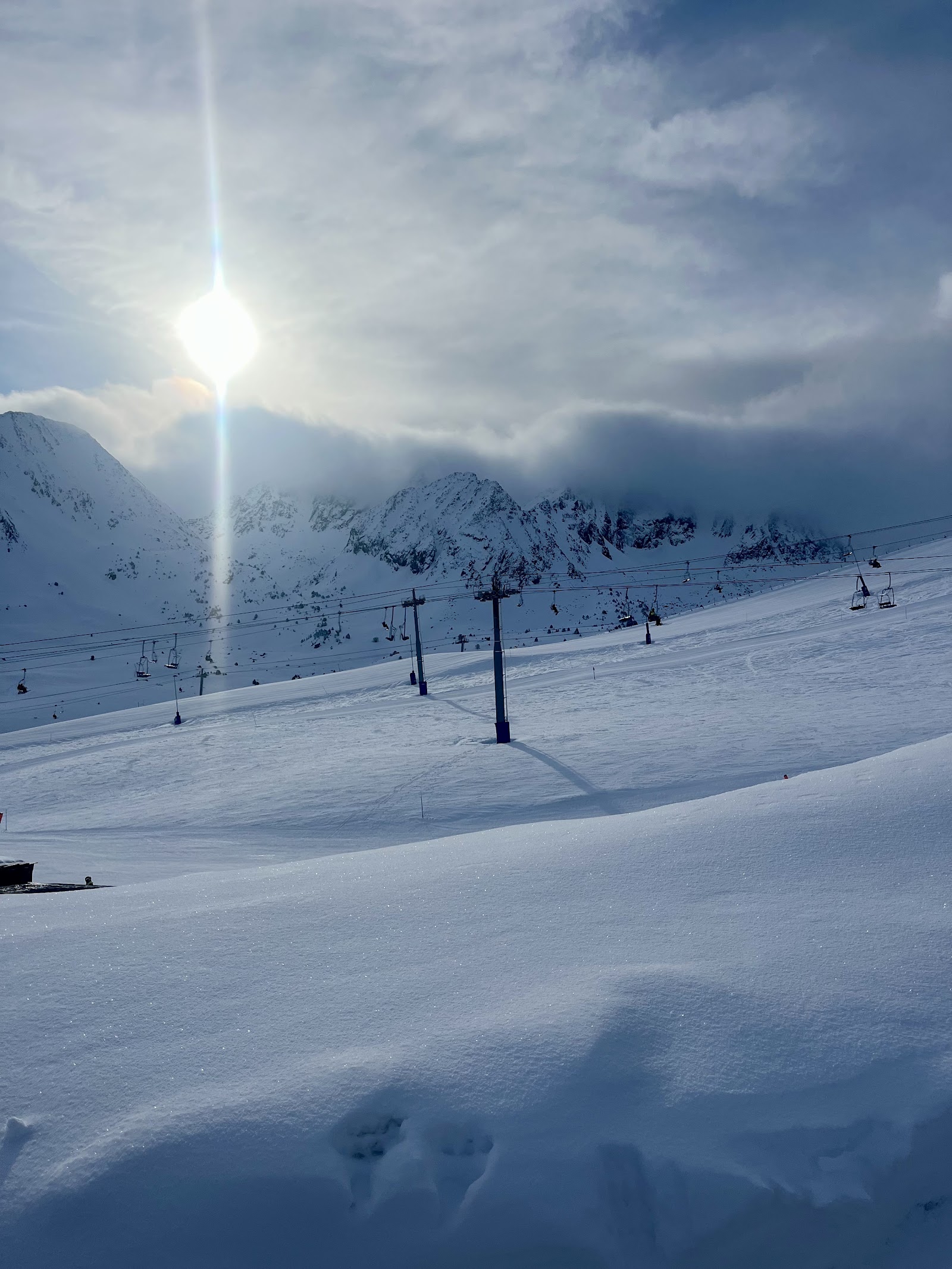Snow covered ridgelines along the French border at Pas de la Casa