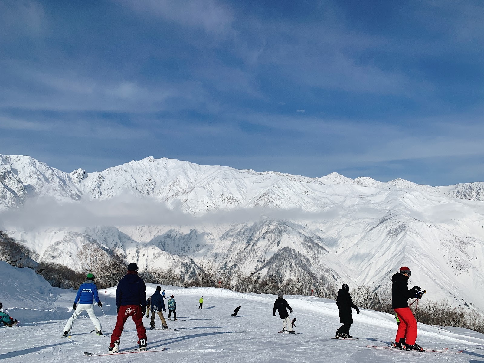 Wide gentle pistes under deep snow at Hakuba Goryu in Nagano