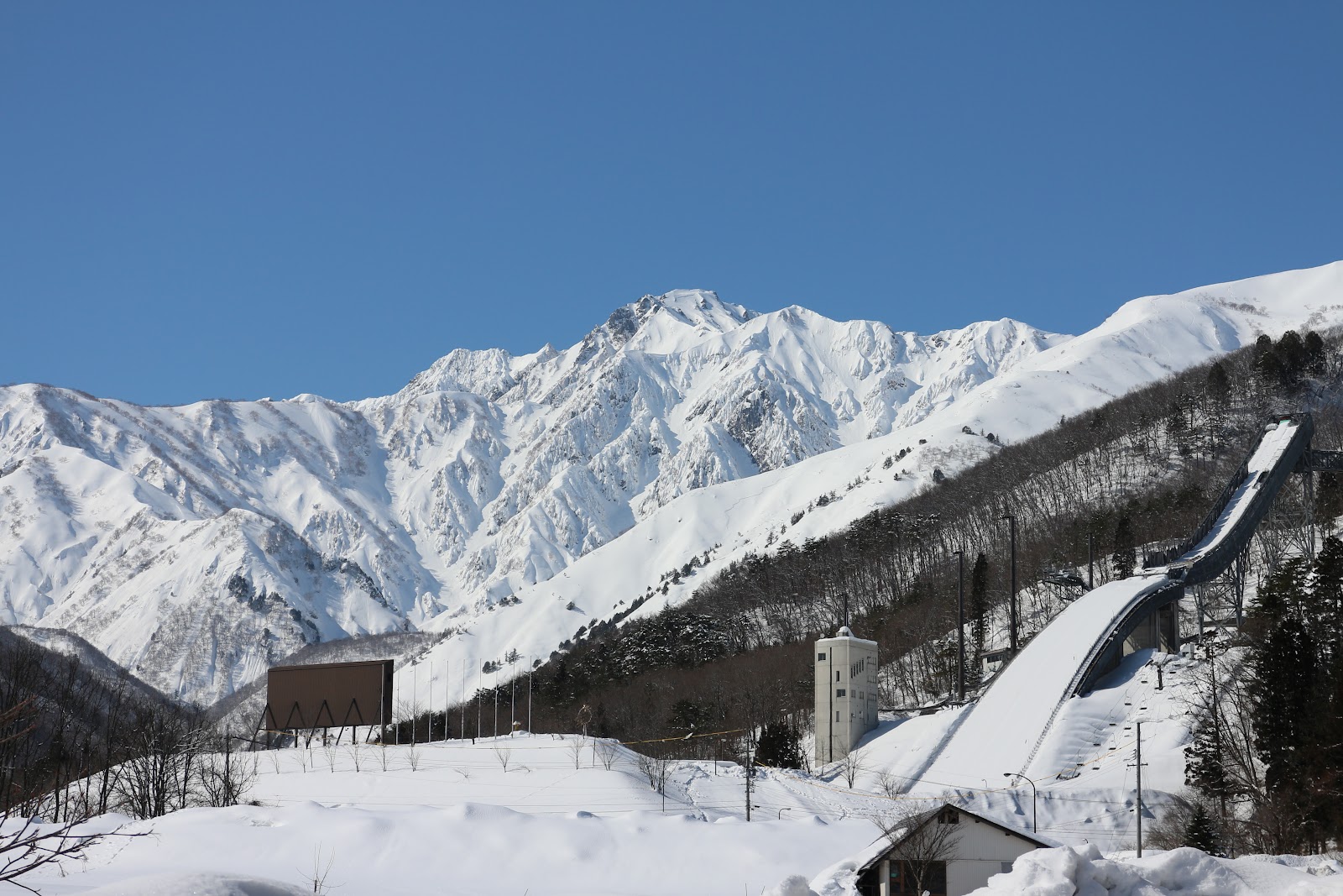 The steep snowy slopes of Hakuba Happo One below the Northern Japan Alps
