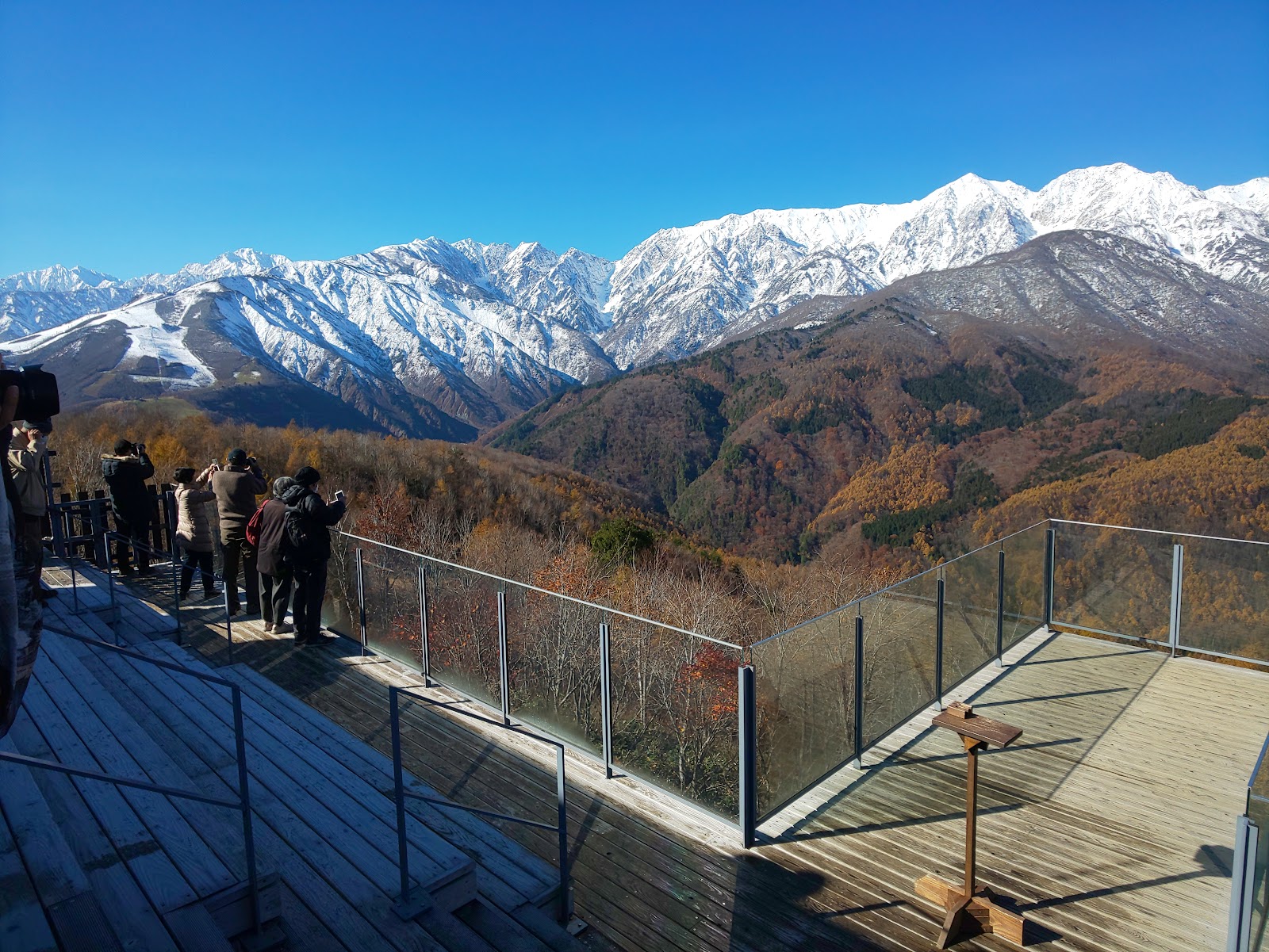 Snowy peaks of the Northern Japanese Alps seen across the Hakuba Valley
