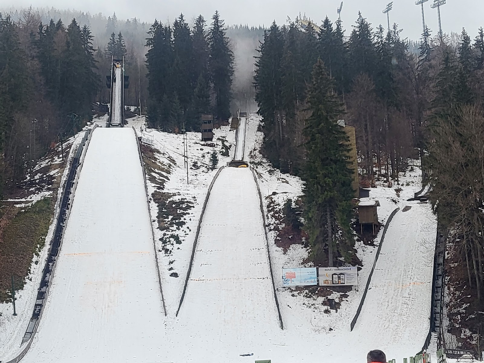 The large ski flying and ski jumping hills at Harrachov in winter