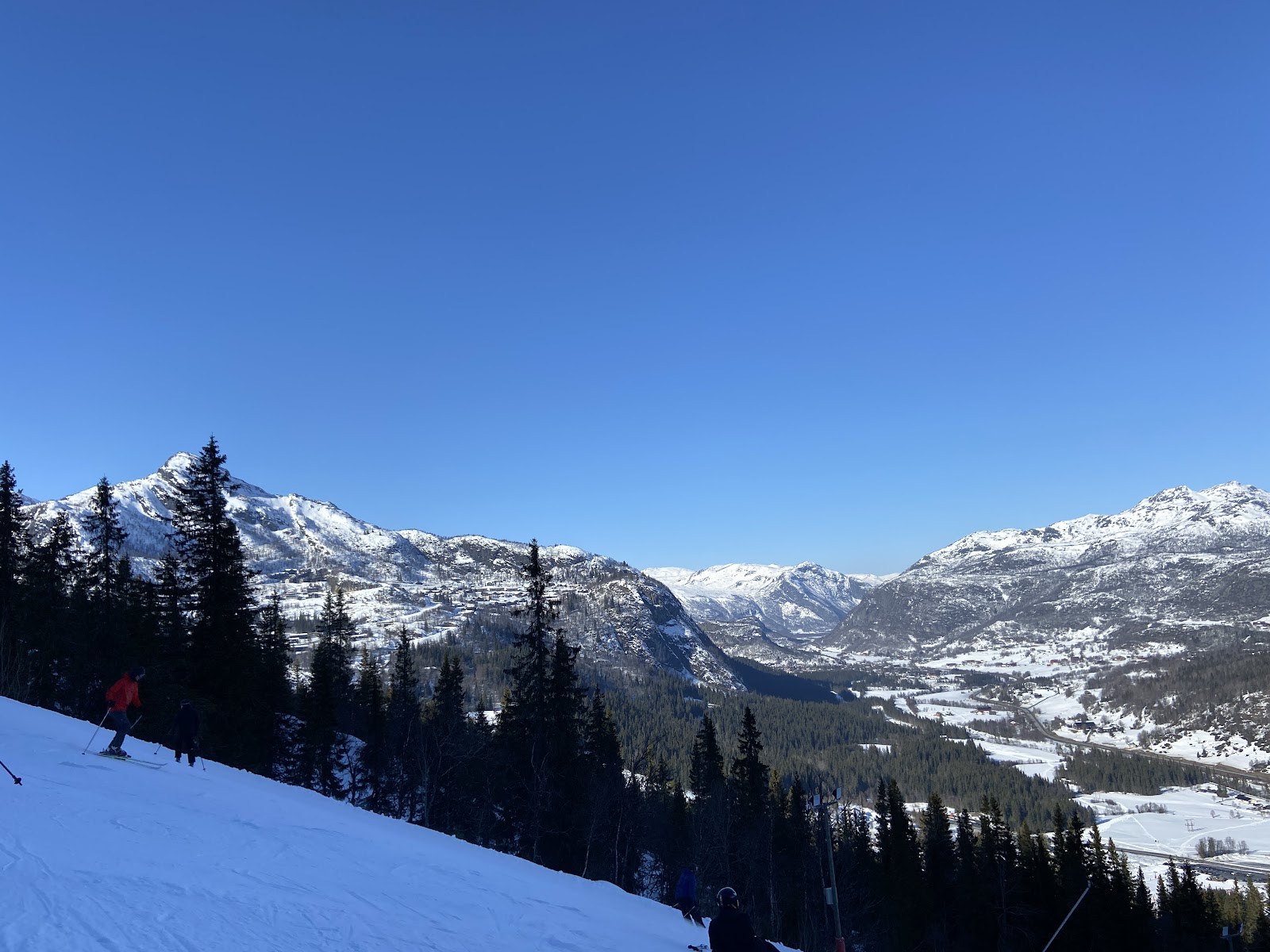 A terrain park feature under low Nordic winter light