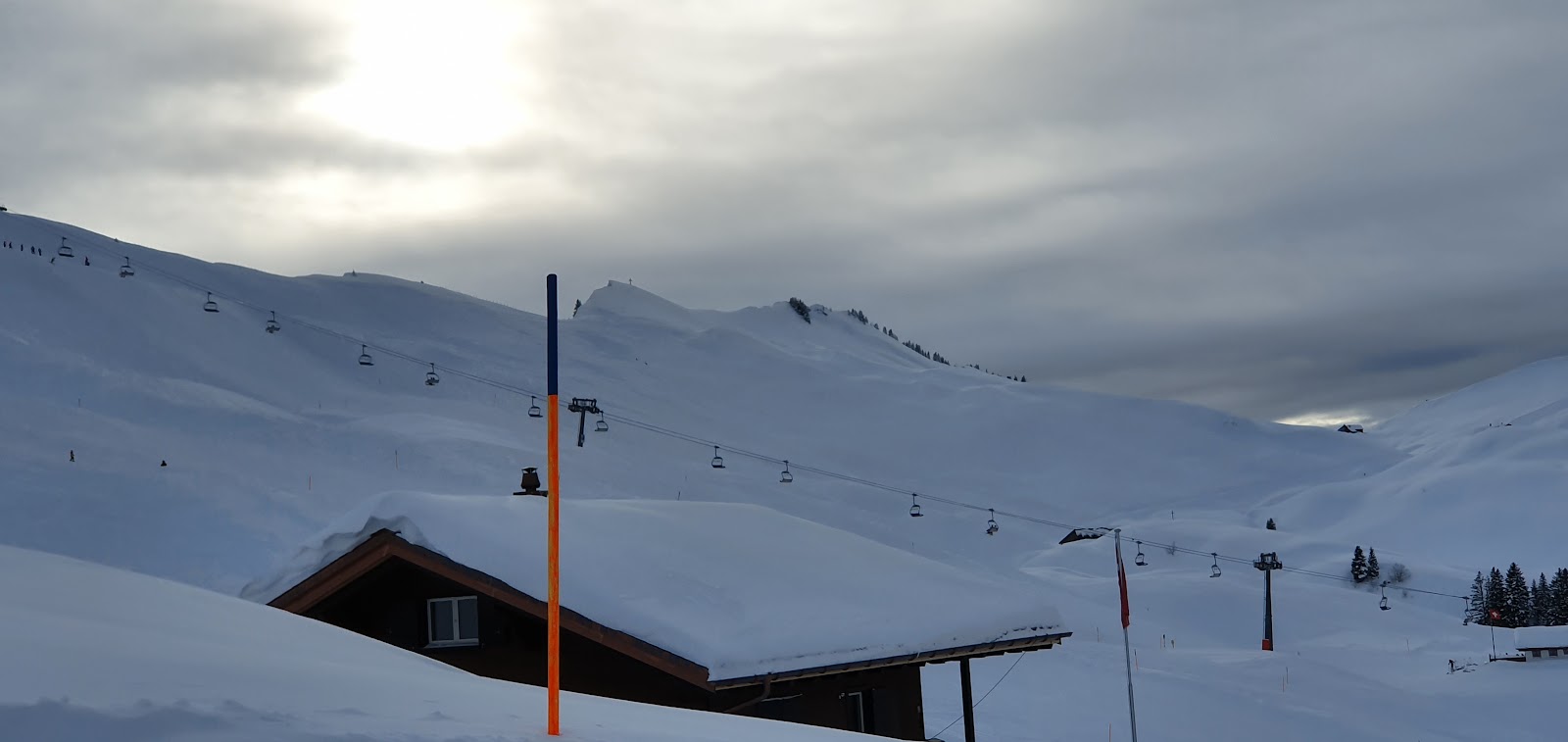 Snowy peaks of canton Schwyz above the Hoch Ybrig slopes