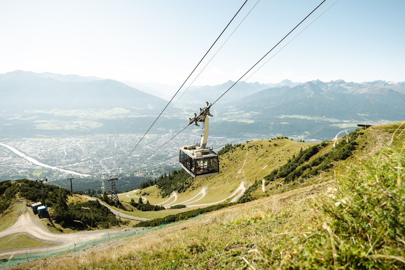 Cable car rising to the Nordkette ridge above Innsbruck