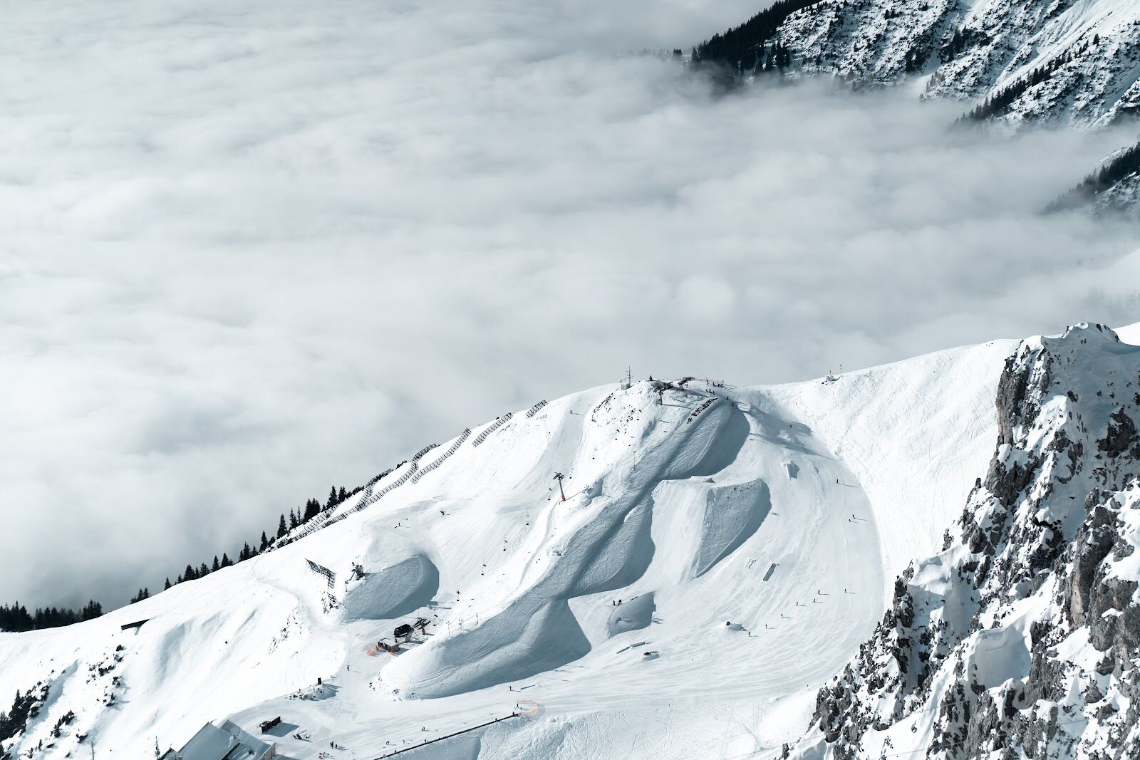 Snow covered Nordkette peaks under a winter sky