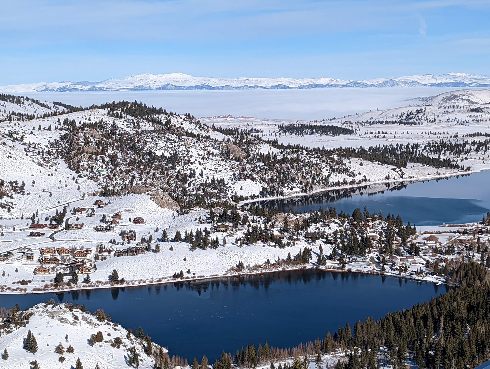 Quiet snowy slopes and trees at June Mountain in the Eastern Sierra of California