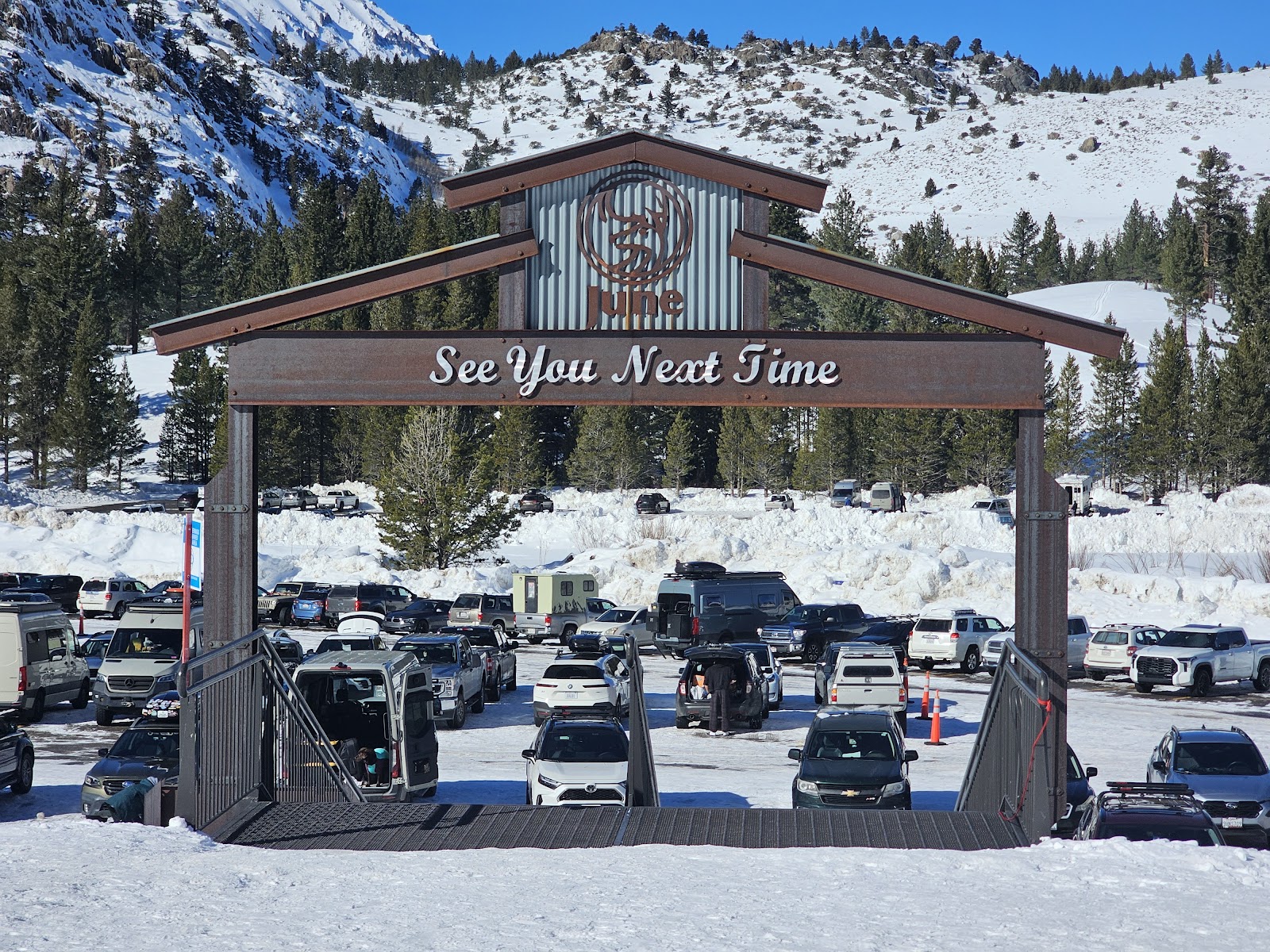 The quiet base area at June Mountain in winter