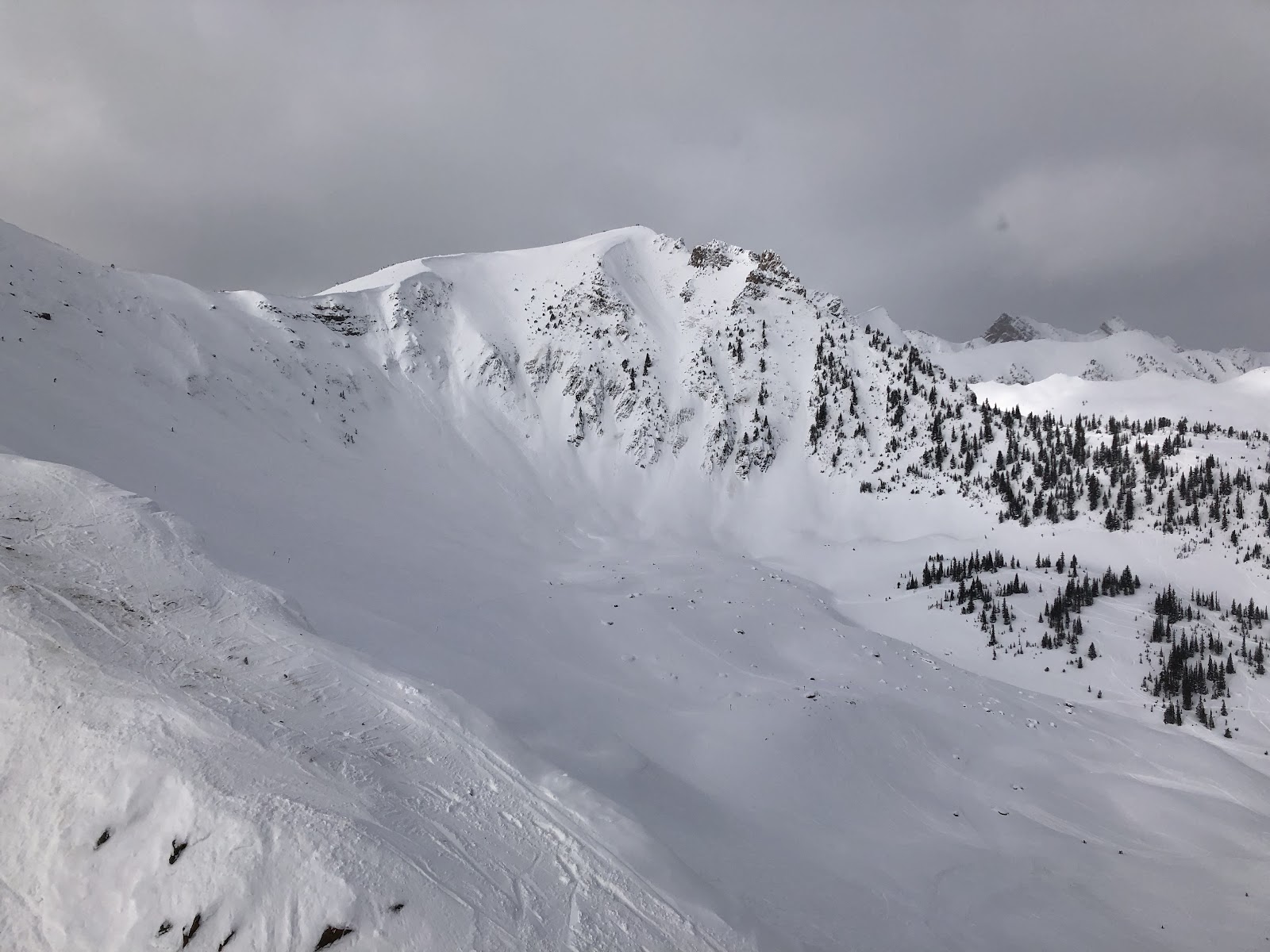The gondola climbing the huge vertical of Kicking Horse mountain