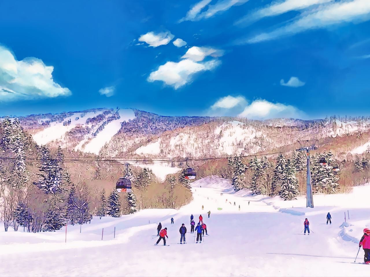 Deep powder and snowy trees at Kiroro in Hokkaido