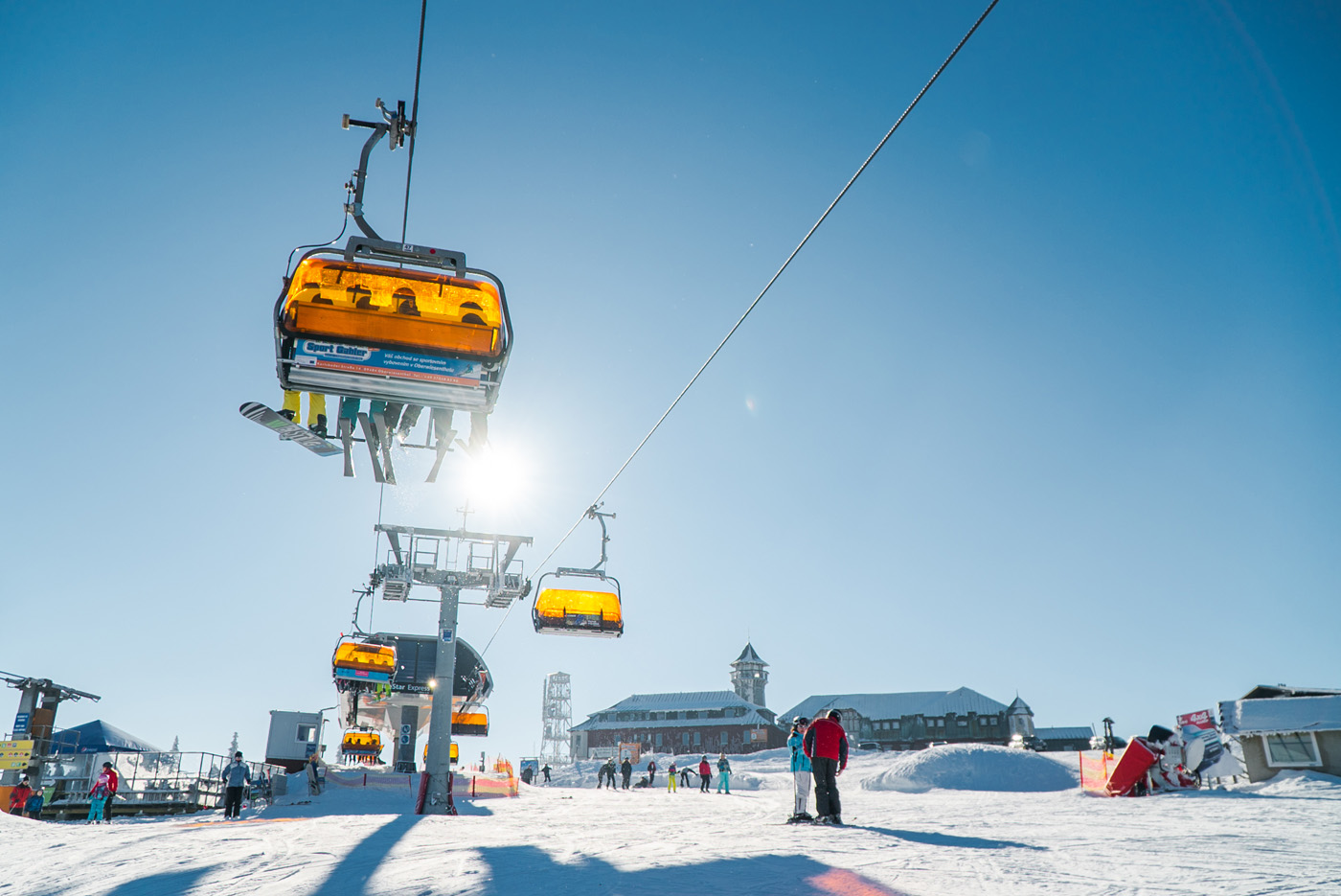 Well groomed pistes and modern lifts at Klinovec in the Ore Mountains