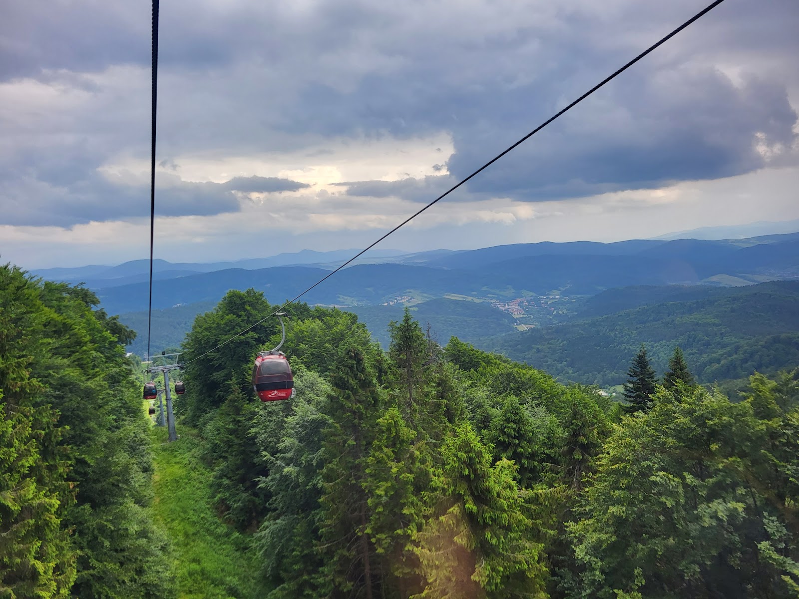 Snowy slopes above the spa town of Krynica in Poland
