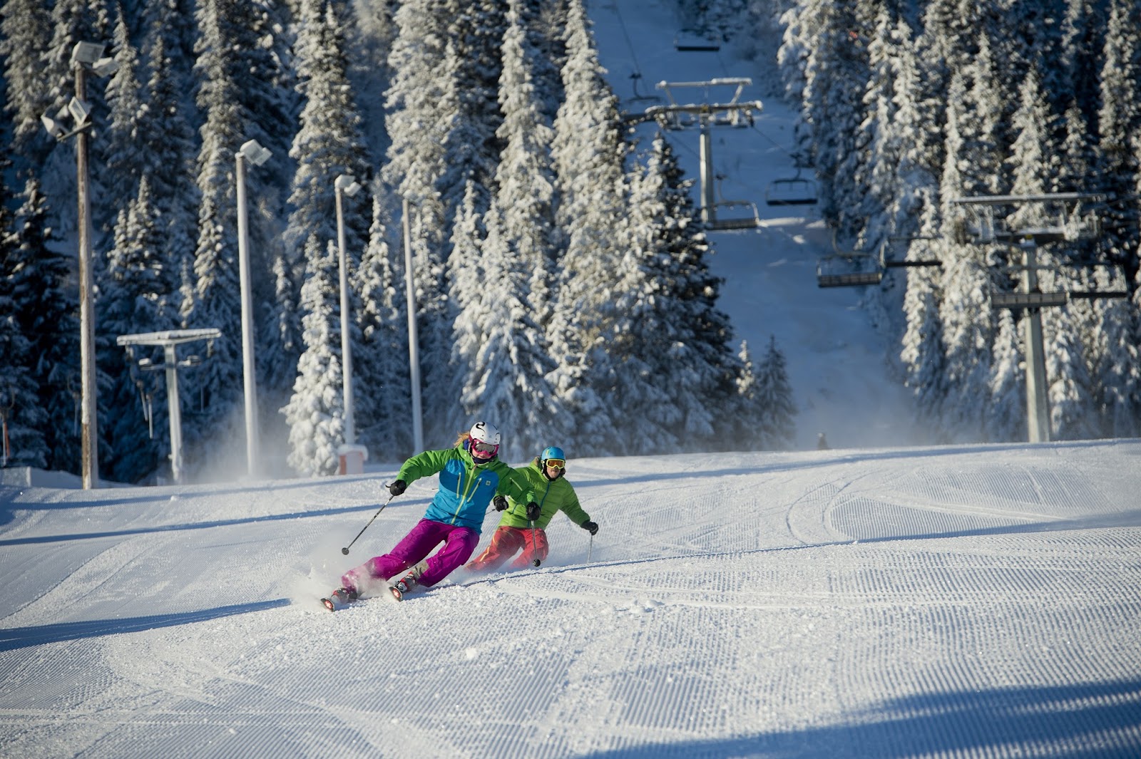 Snowy pistes and chairlift at Kvitfjell ski resort near Lillehammer in Norway