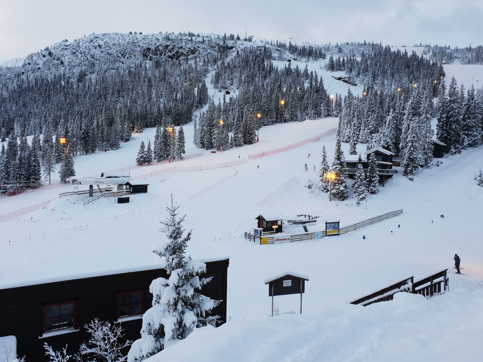 Snowy forested valley around Kvitfjell near Lillehammer
