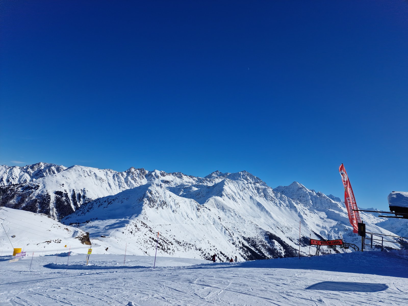 The village of La Tzoumaz under snow above the Rhone valley