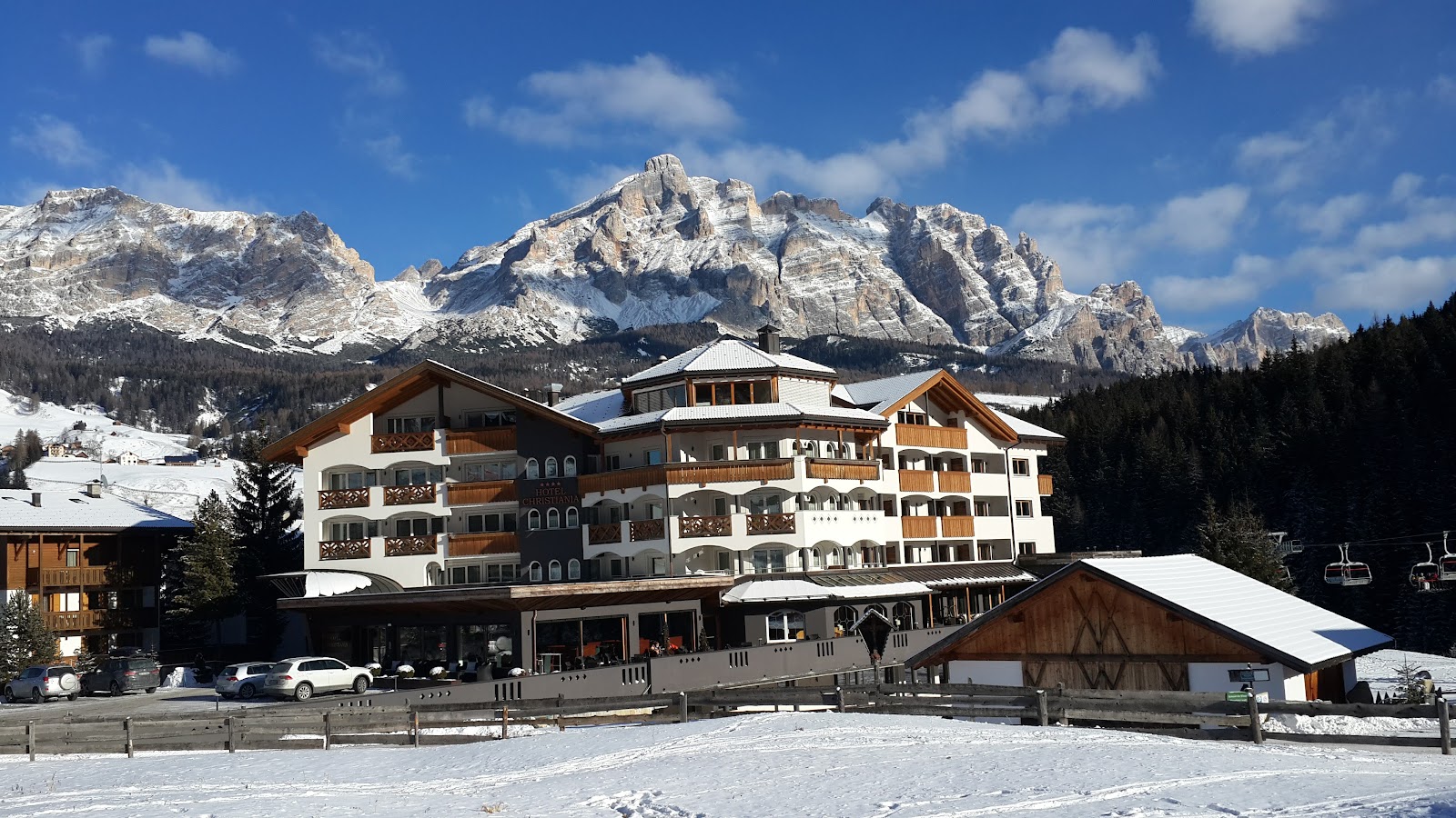 Pink tinged Dolomite peaks around La Villa in Alta Badia