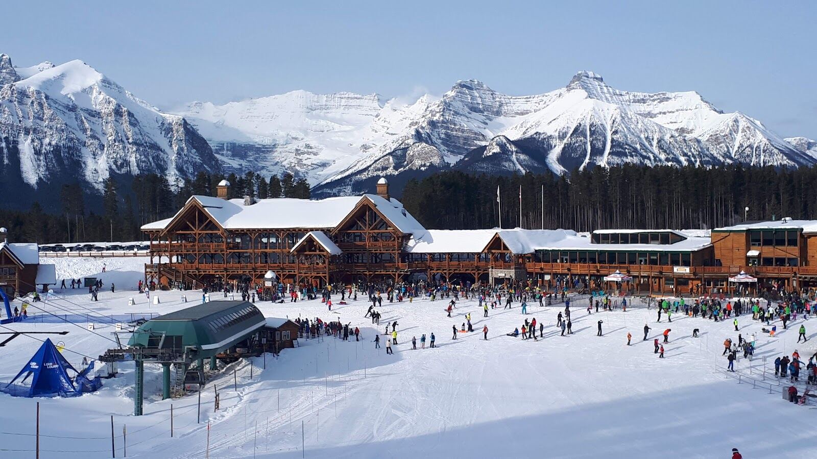 Open back bowl terrain under high peaks at Lake Louise
